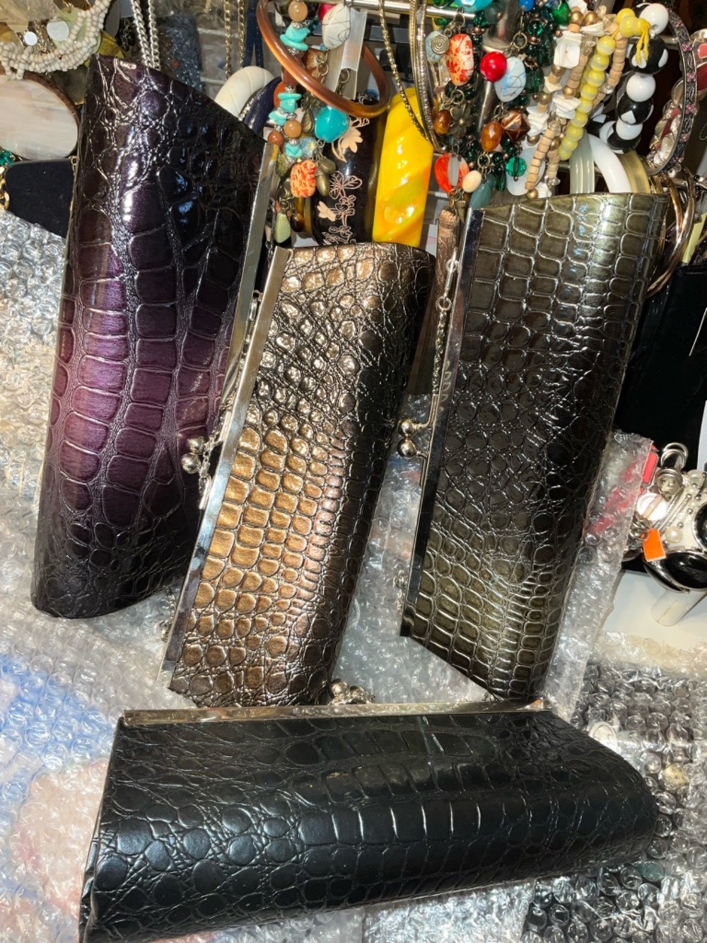 Croc-Embossed Clutch Purse - Multicolor Metallics